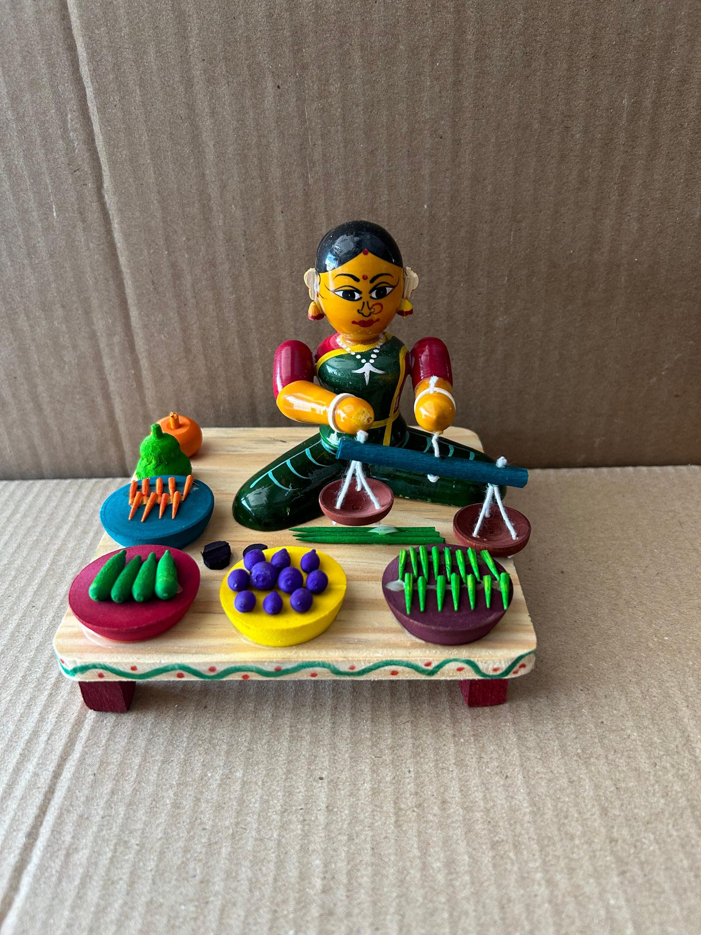 WOODEN KONDAPALLI VEGETABLES SELLING LADY