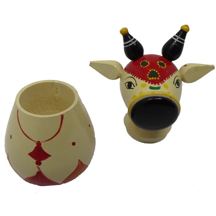 WODDEN NANDI KUMKUM BOX - ECOBASKETINDIA