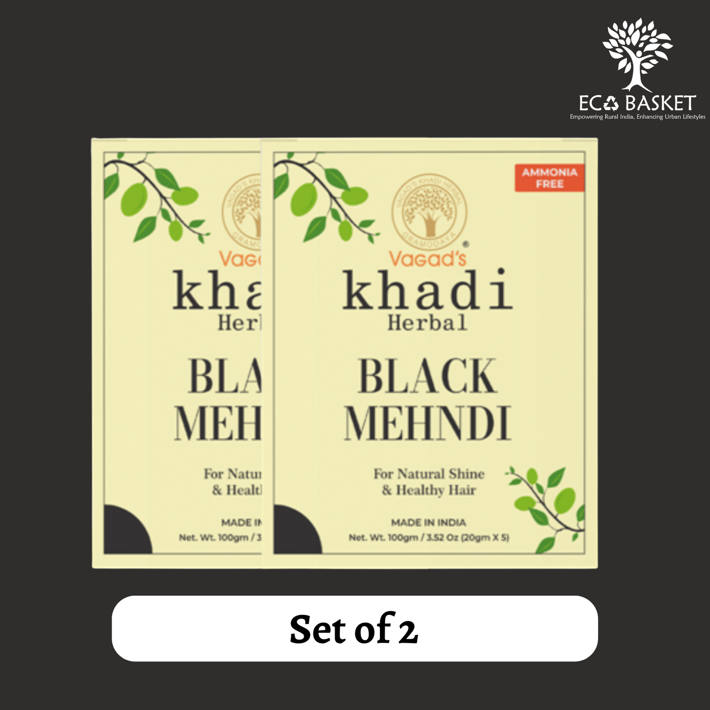 Vagad's Khadi Herbal Gramodaya Pure Natural Black Mehndi For Hair - ECOBASKETINDIA