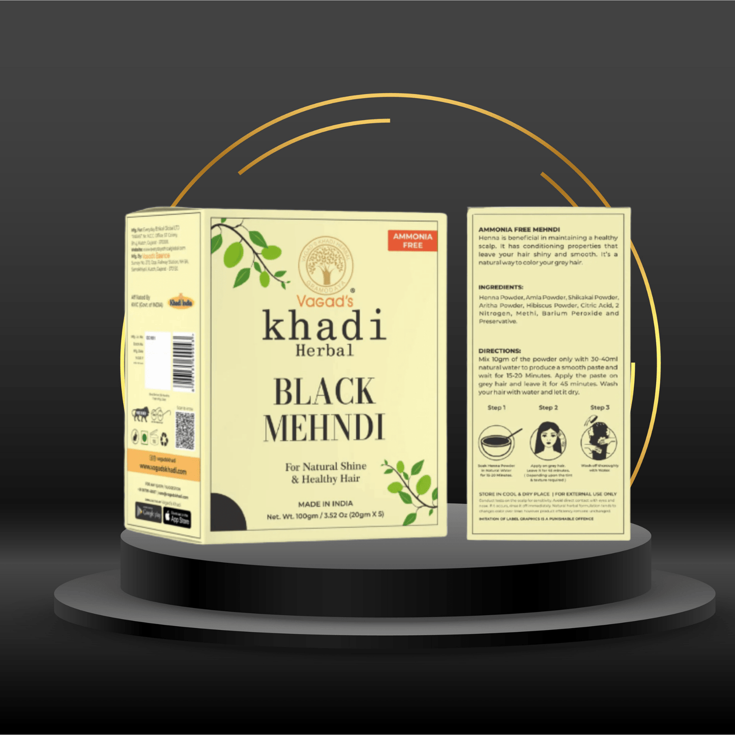 Vagad's Khadi Herbal Gramodaya Pure Natural Black Mehndi For Hair - ECOBASKETINDIA