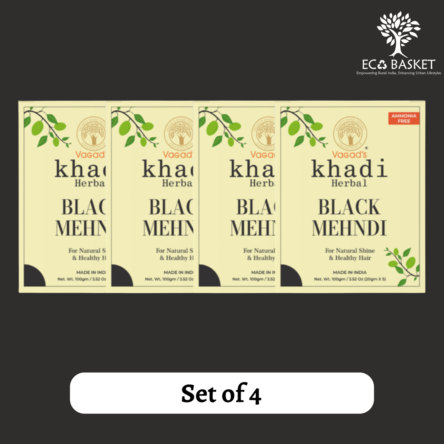 Vagad's Khadi Herbal Gramodaya Pure Natural Black Mehndi For Hair - ECOBASKETINDIA