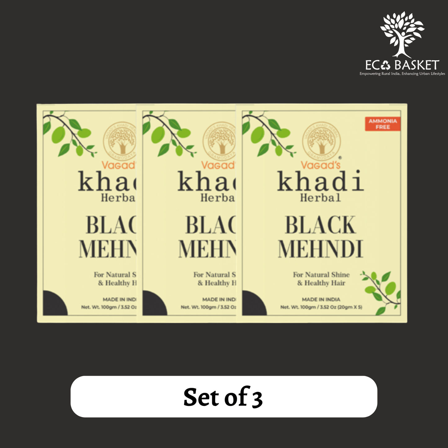 Vagad's Khadi Herbal Gramodaya Pure Natural Black Mehndi For Hair - ECOBASKETINDIA