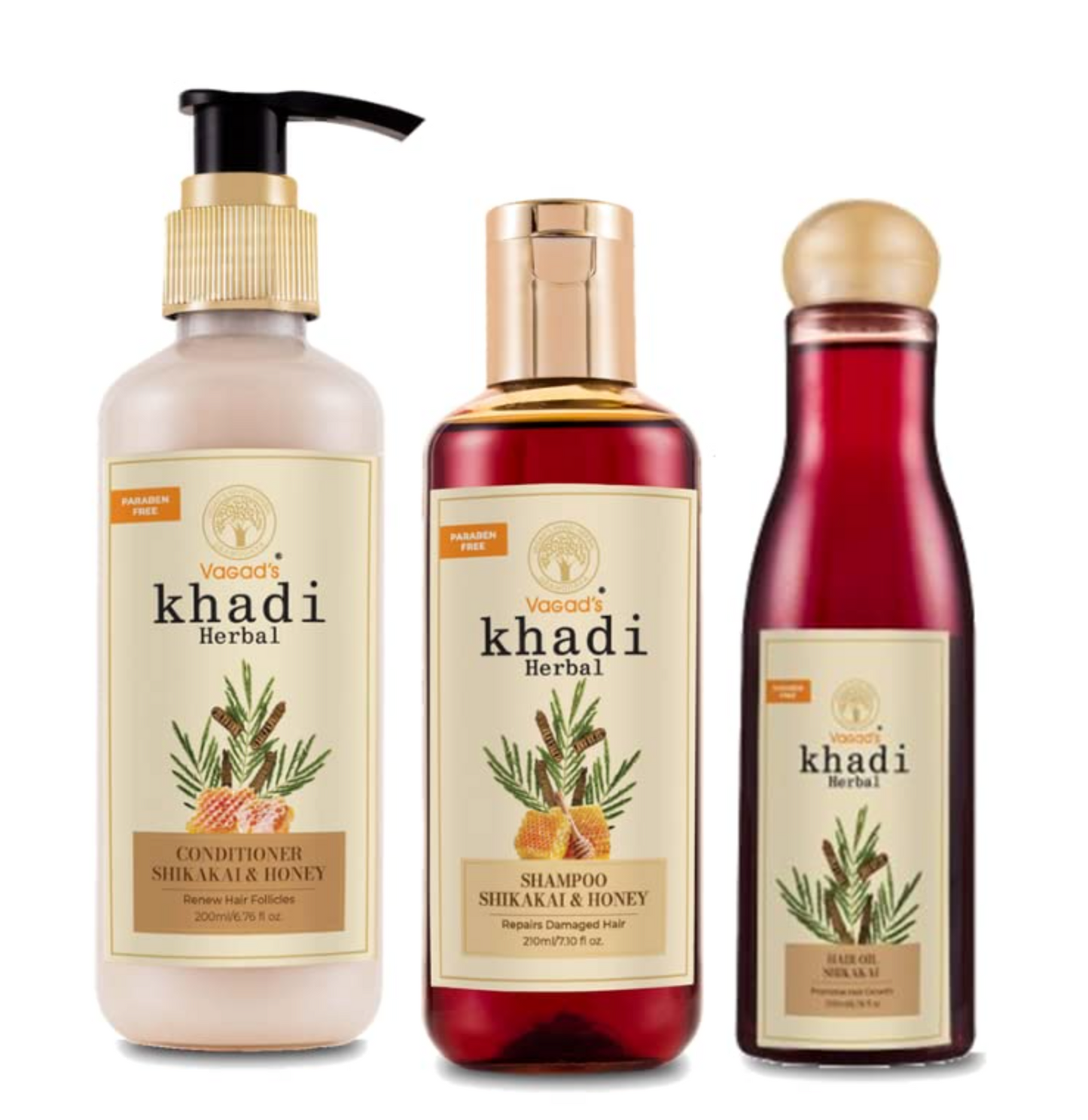 Natural Shikakai & Honey Hair Combo- Shampoo (210ml),Conditioner (200ml),Hair Oil (200ml) Pack of 3