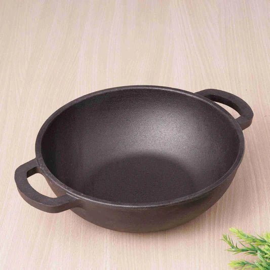 Cast Iron Deep Kadai (Pre - seasoned) - ECOBASKETINDIA