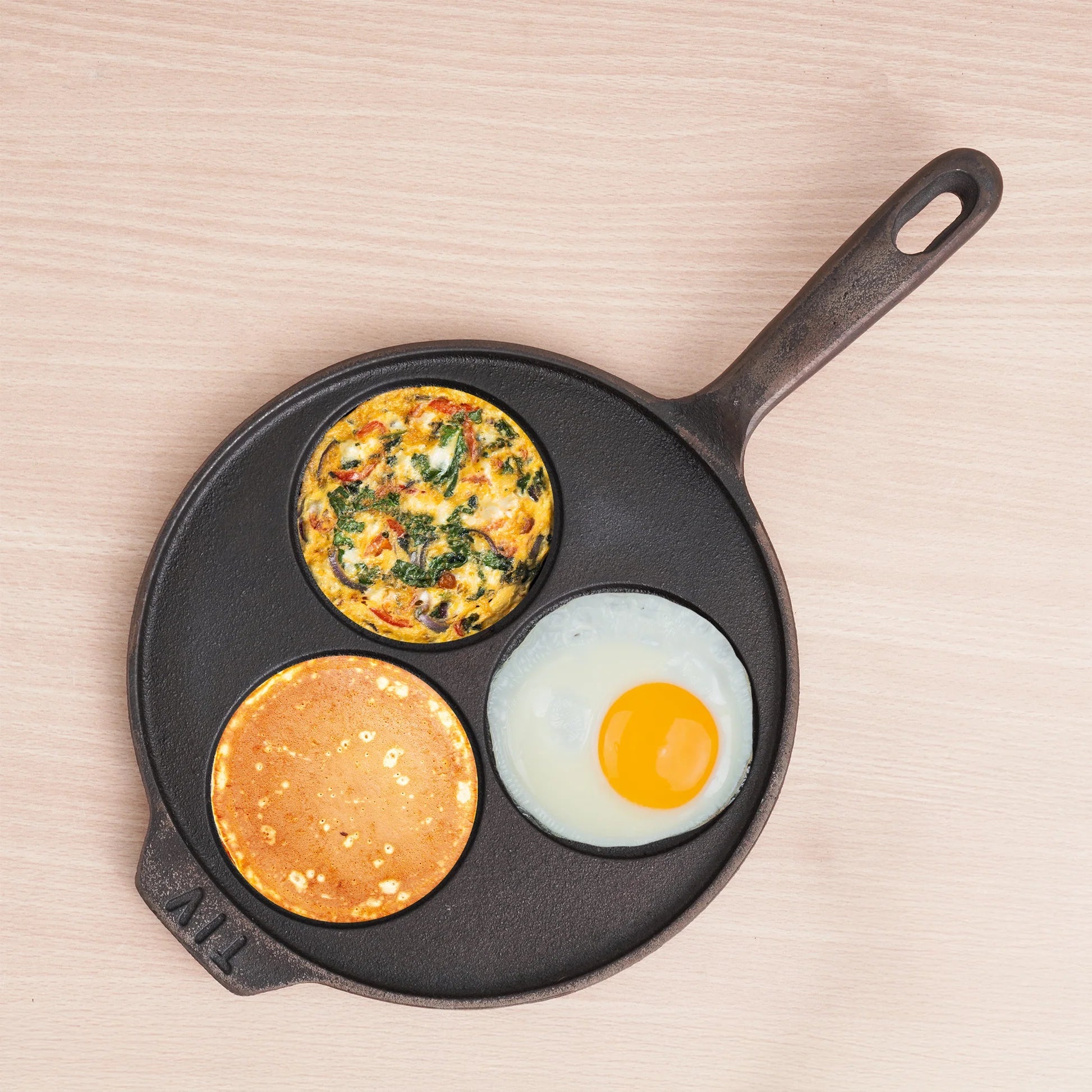 Cast Iron Uttapam/ Set Dosa Tawa, 3 pit - ECOBASKETINDIA
