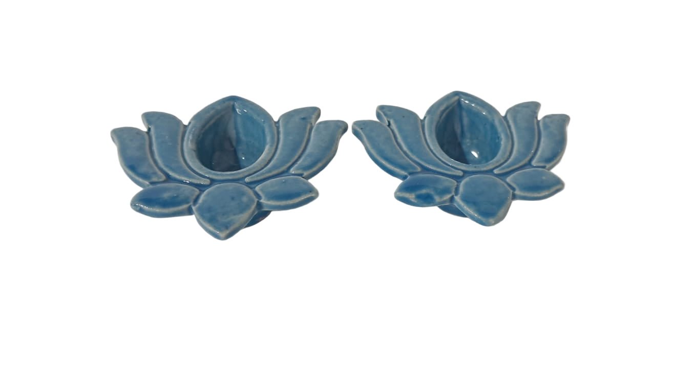 Ceramic Lotus Diya (set) - ECOBASKETINDIA
