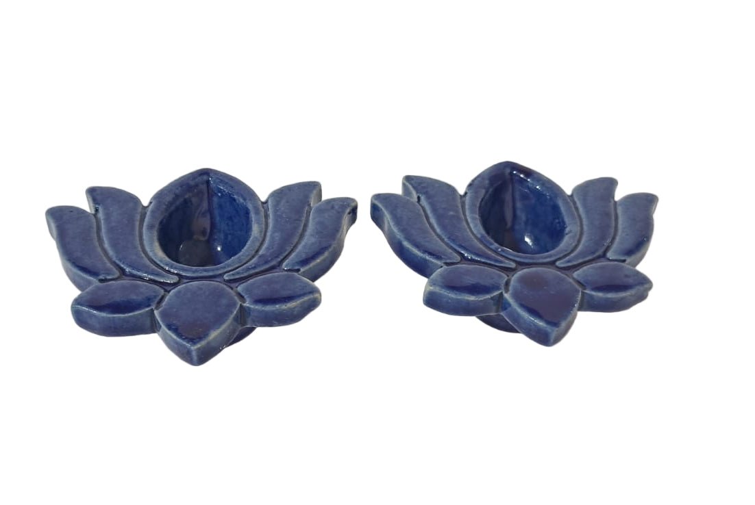 Ceramic Lotus Diya (Set) - ECOBASKETINDIA