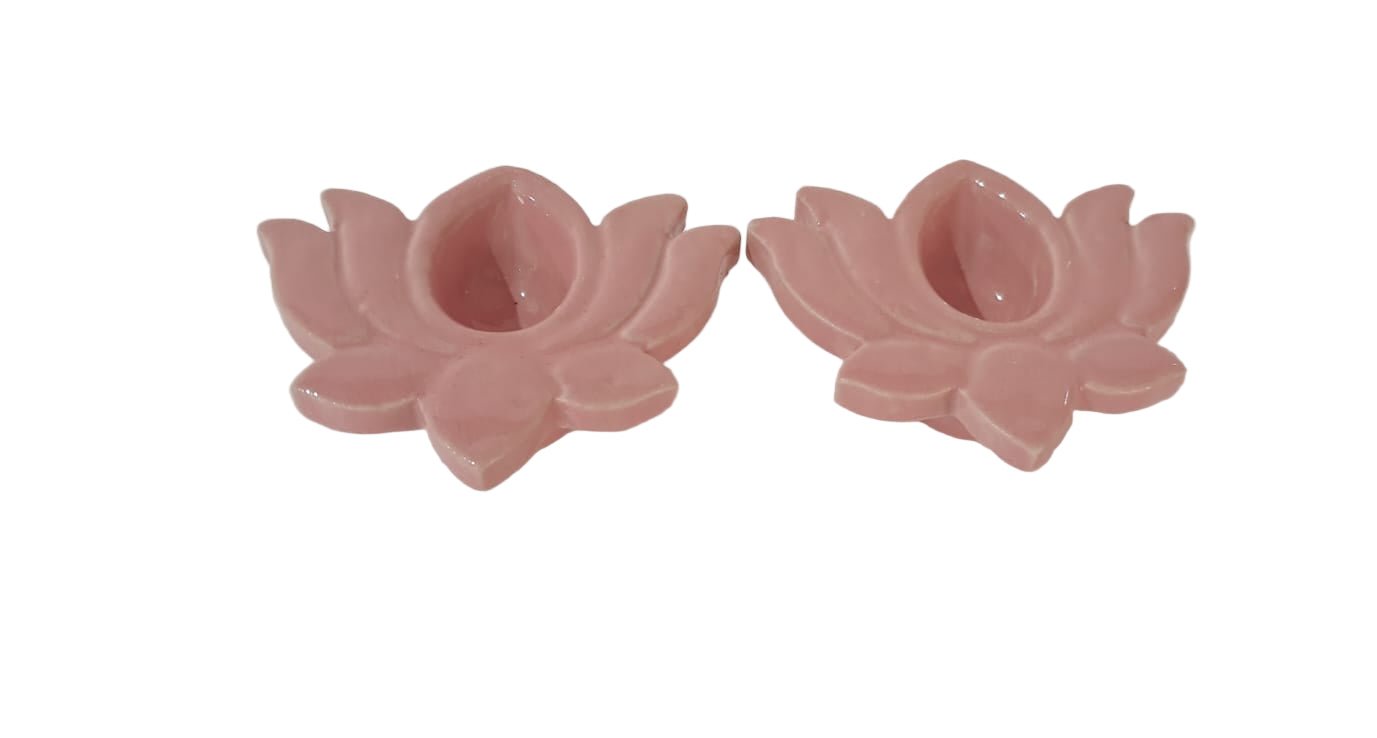 Ceramic Lotus Diya (Set) - ECOBASKETINDIA
