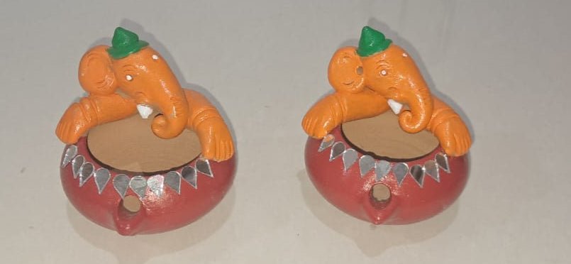 Colour Ganesha Diya (Pair)