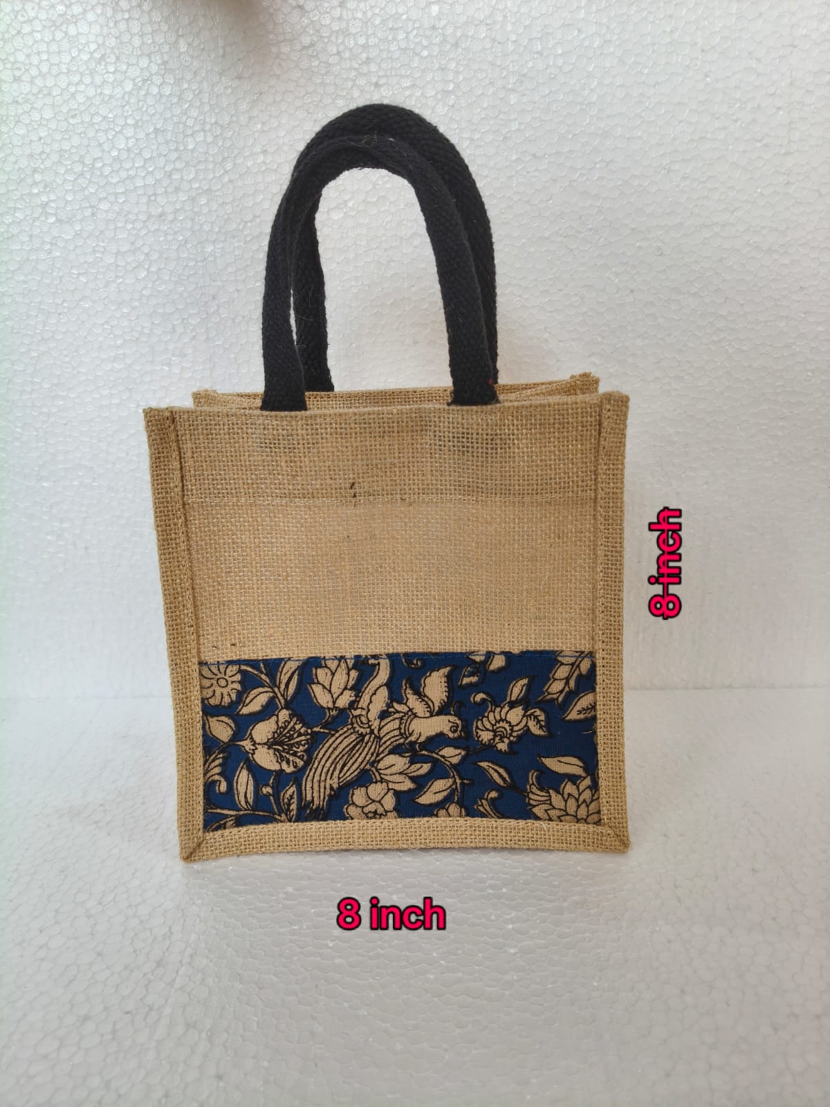 jute bag with kalamkari 8*8 - ECOBASKETINDIA