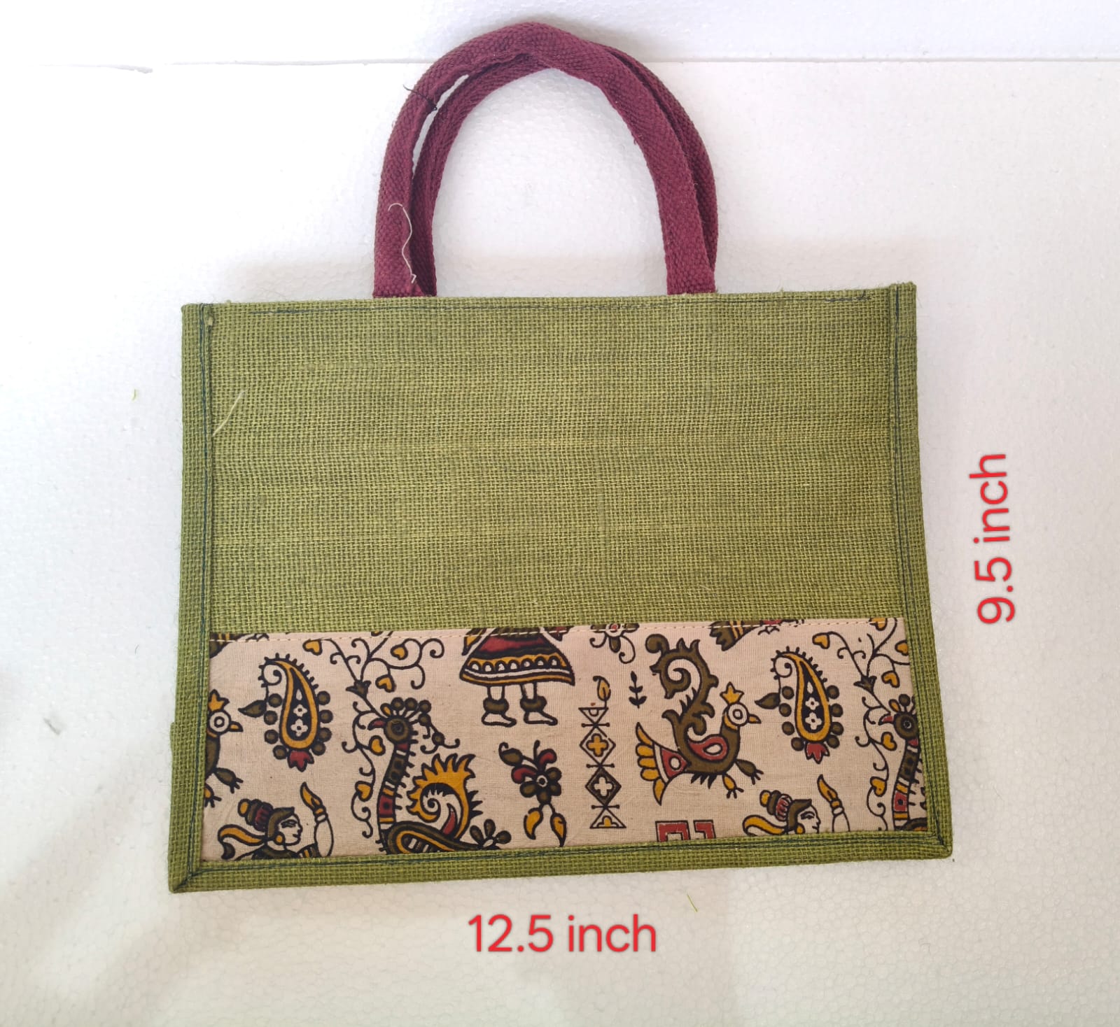 kalamkari jute bag - mehandi green - ECOBASKETINDIA