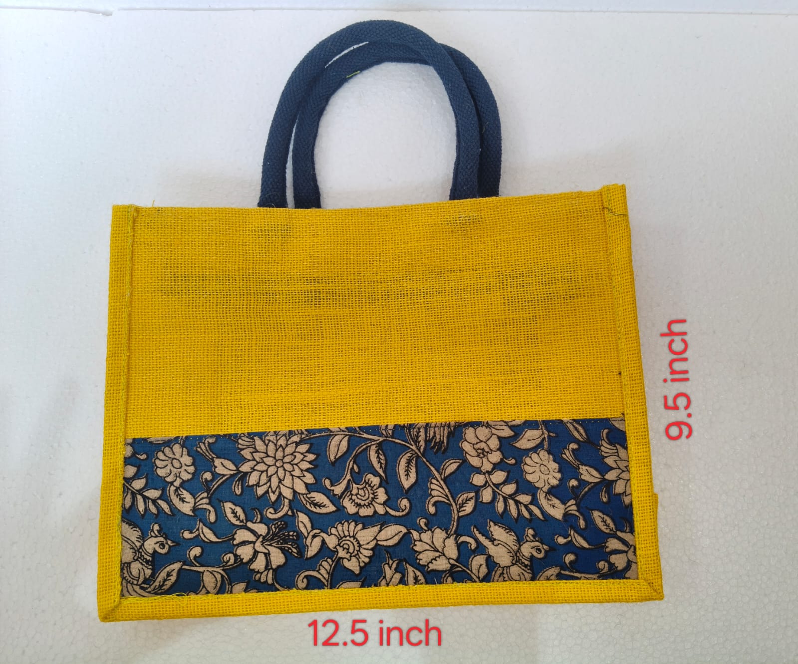 KALAMKARI JUTE BAG - YELLOW - ECOBASKETINDIA