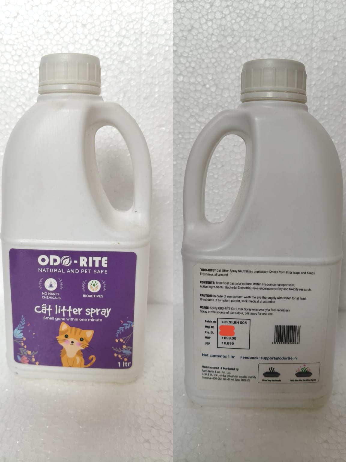 Odo Rite cat litter spray-1ltr - ECOBASKETINDIA