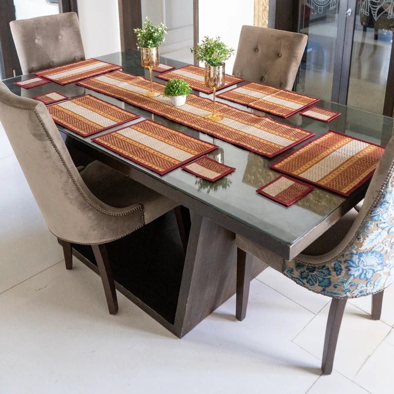 RIVER GRASS 13 PC DINING SET 1 Runner, 6 table mats and 6 Coasters - ECOBASKETINDIA