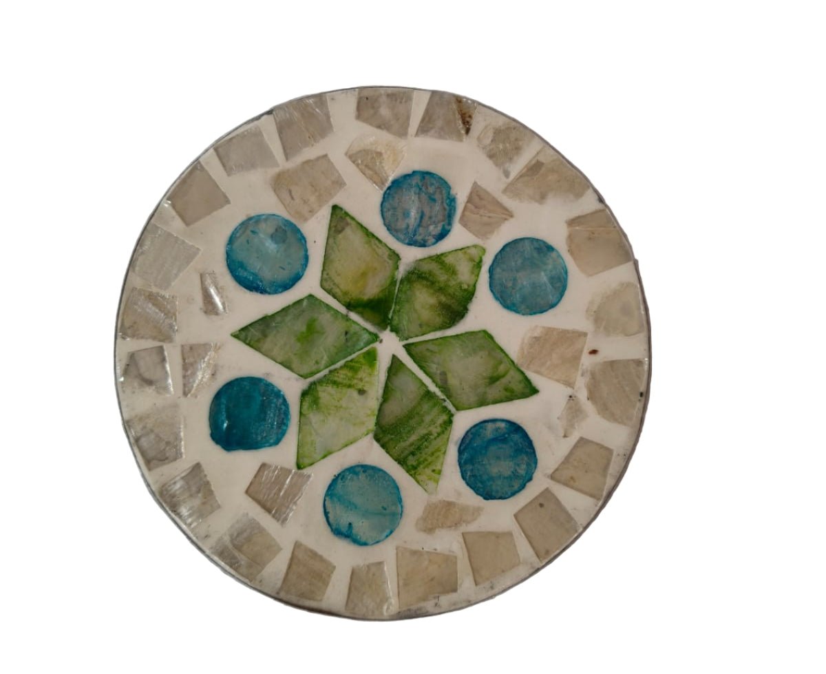 Round coaster with shells ( 4 inch ) - ECOBASKETINDIA