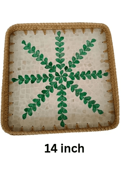 Square tray with shells - ECOBASKETINDIA