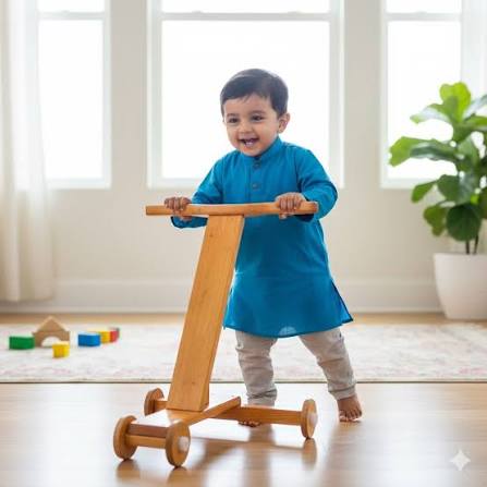 Wooden Baby Walker (3 legs) - ECOBASKETINDIA