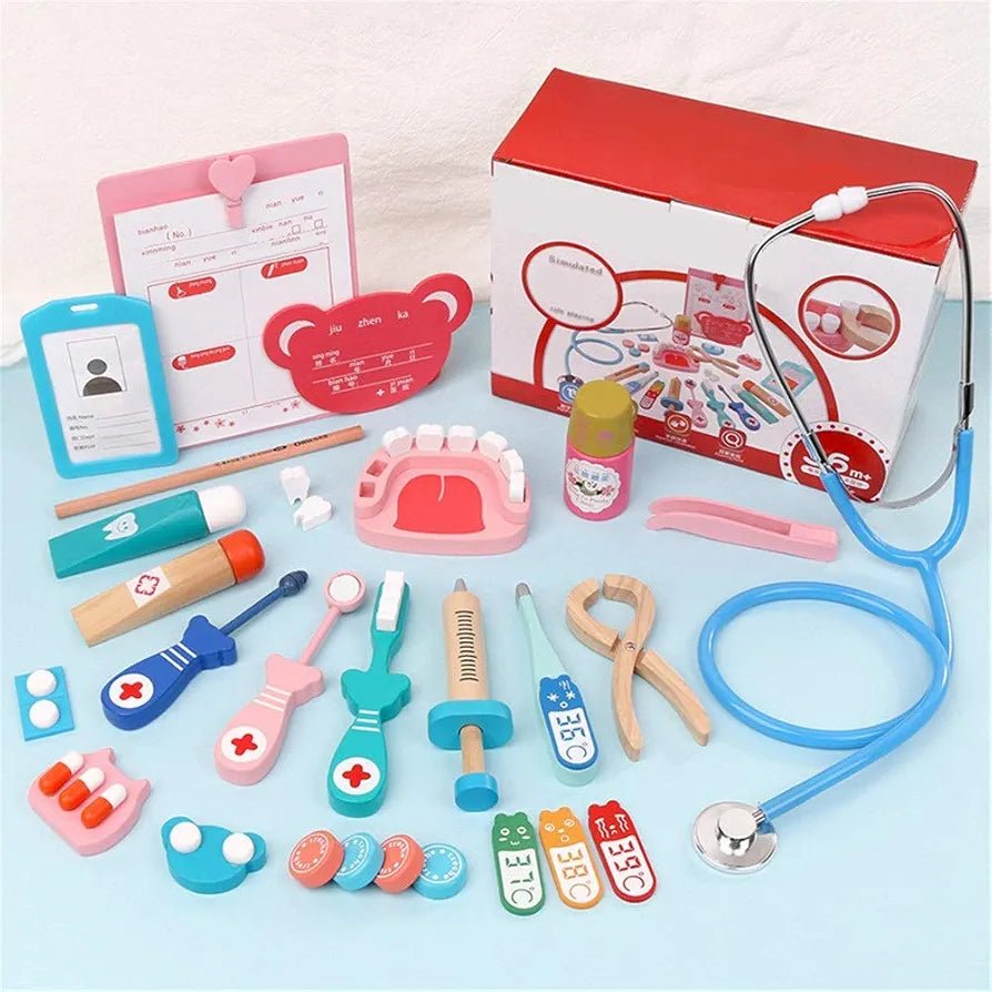 WOODEN DOCTOR TOY SET / DENTAL SET - ECOBASKETINDIA