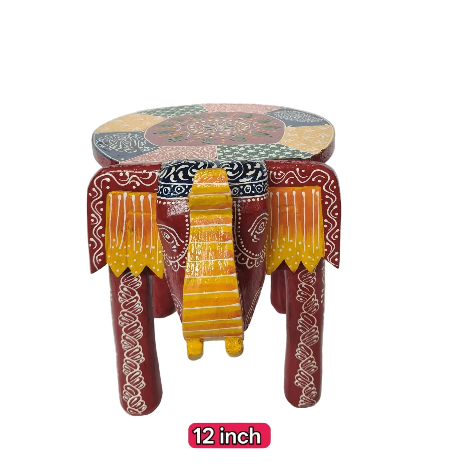 Wooden elephant stool 12inch - ECOBASKETINDIA