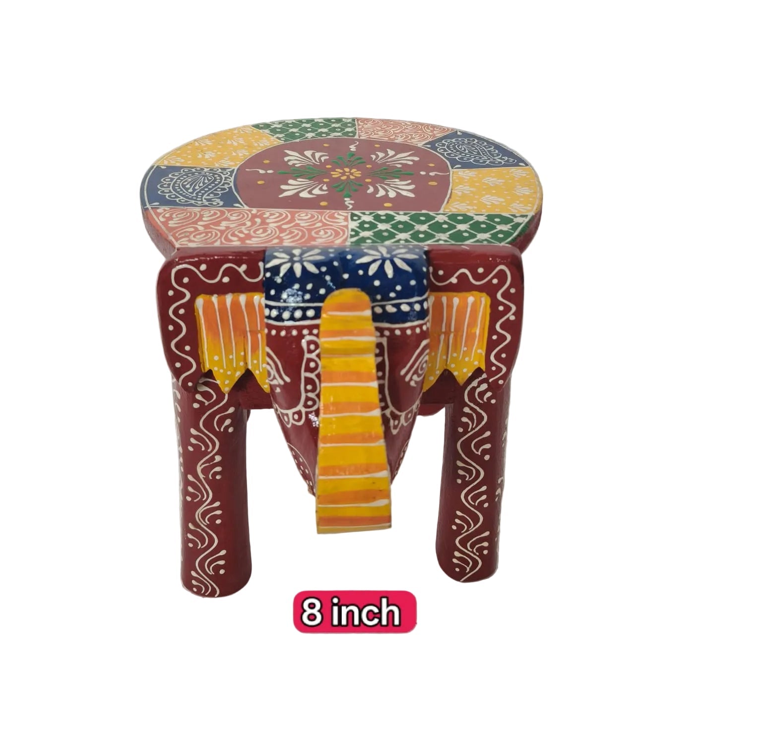 wooden elephant stool 8inch - ECOBASKETINDIA