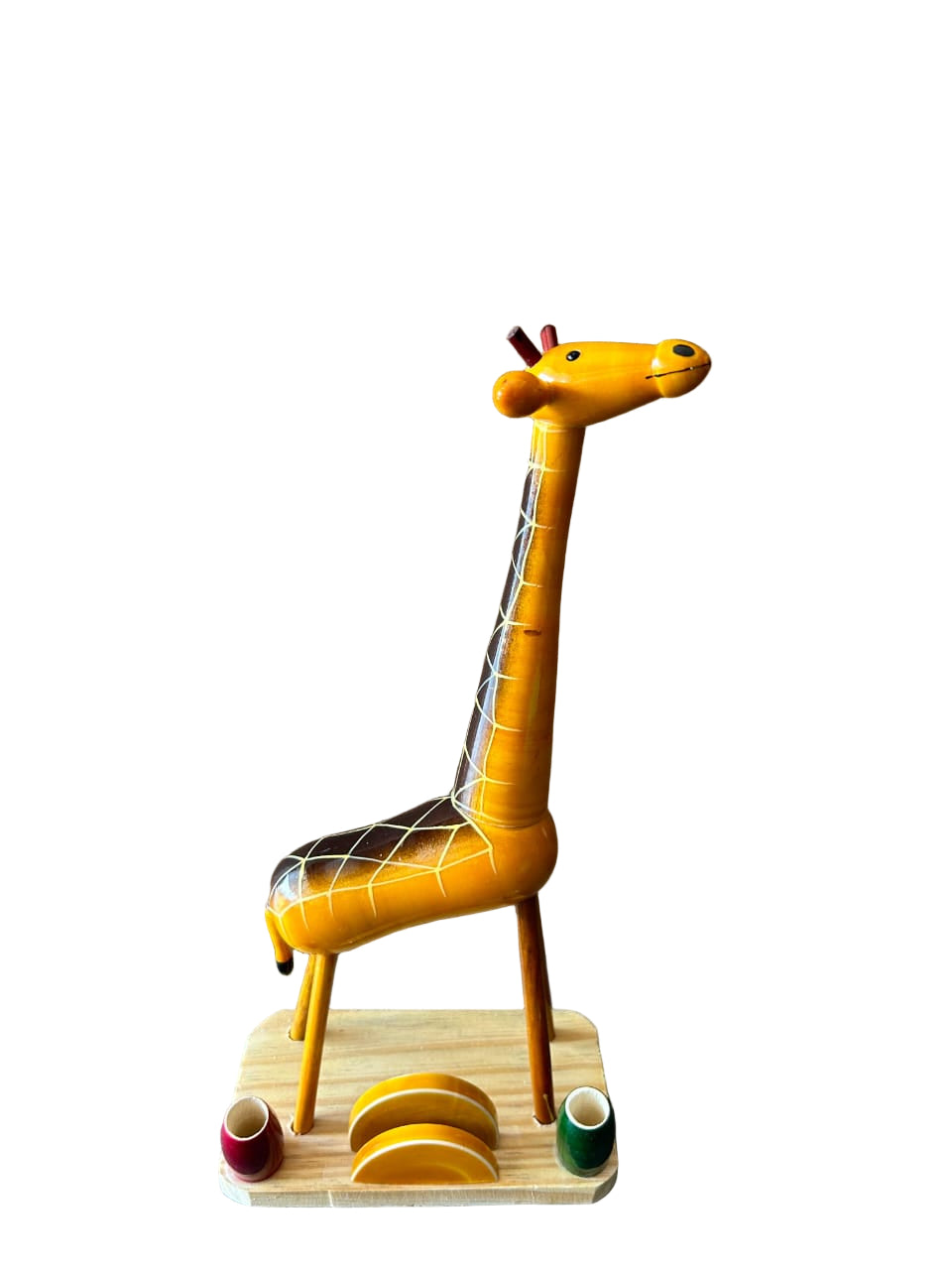 WOODEN GIRAFFE PEN STAND - ECOBASKETINDIA