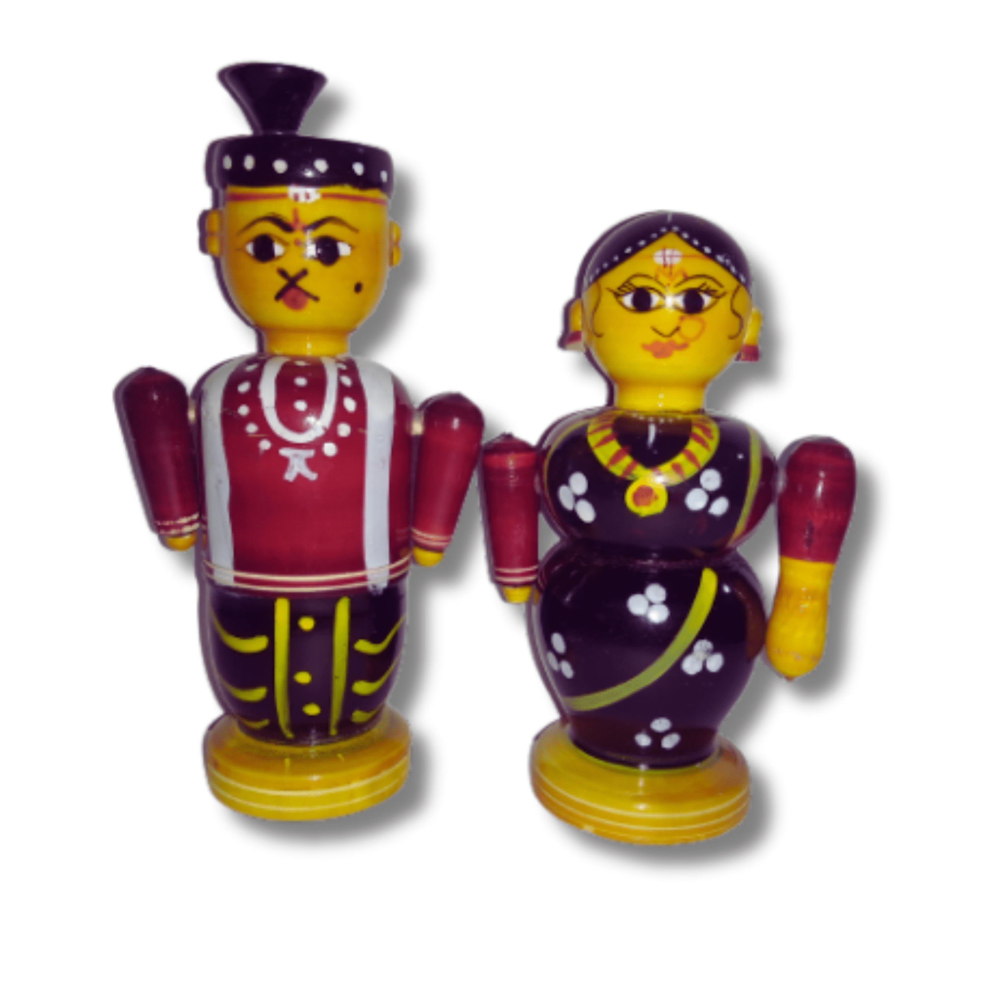 WOODEN KONAPALLI BRIDAL COUPLE SMALL AND MEDIUM - ECOBASKETINDIA