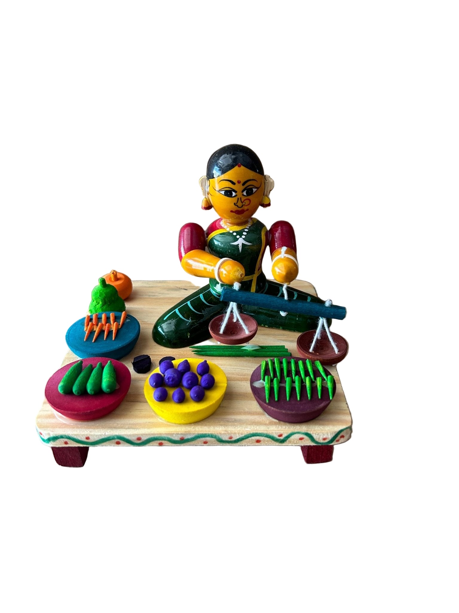 WOODEN KONDAPALLI VEGETABLES SELLING LADY - ECOBASKETINDIA