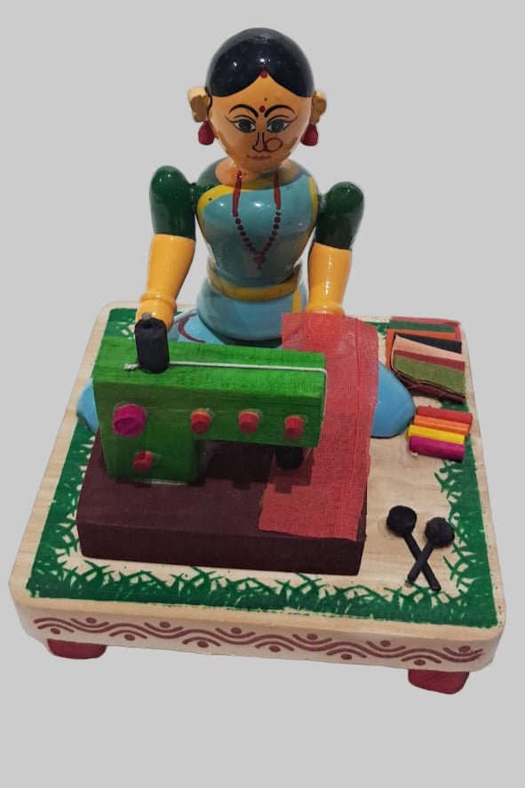 Wooden Stitching Lady - ECOBASKETINDIA