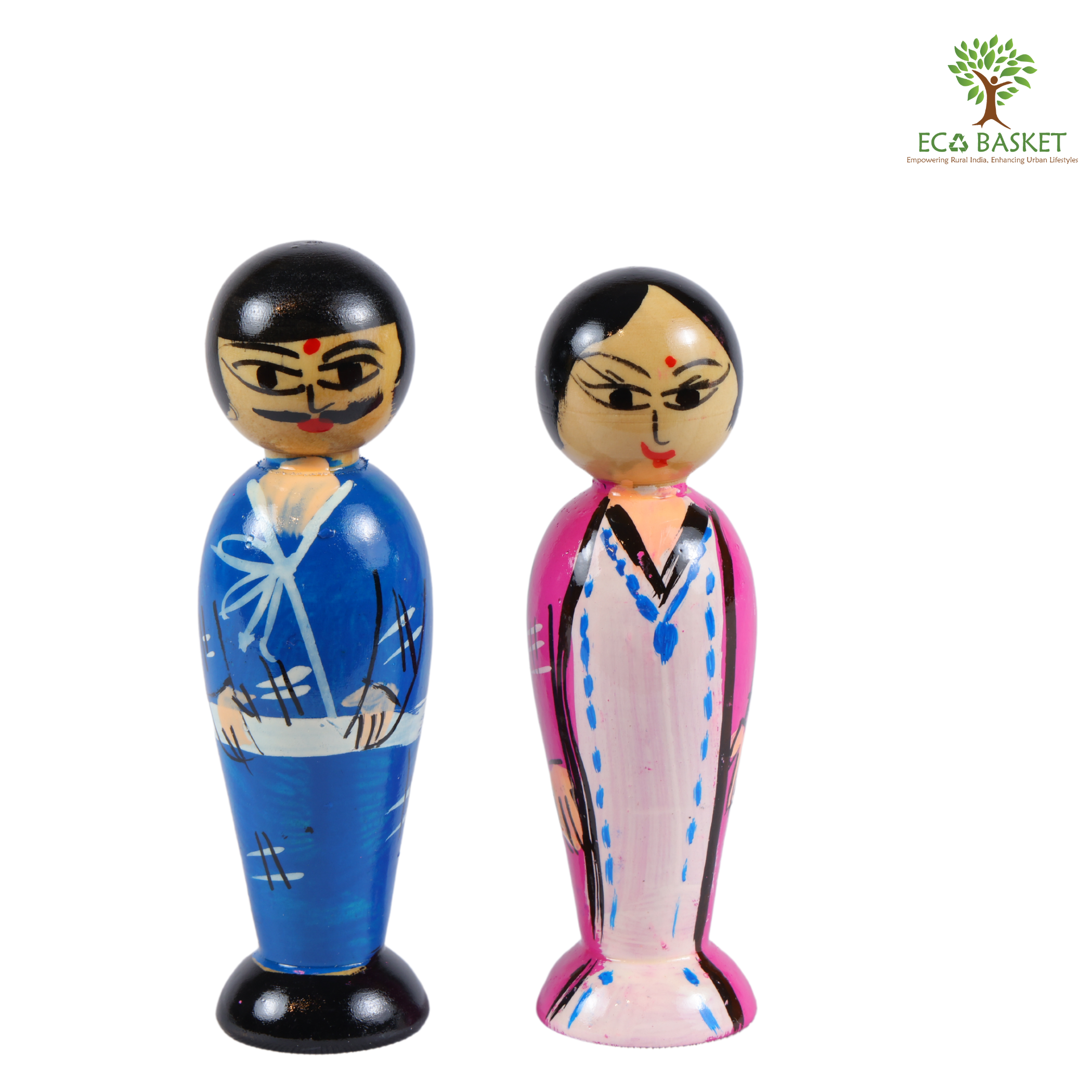 Wooden Japanese Doll Set of 2 ECOBASKETINDIA