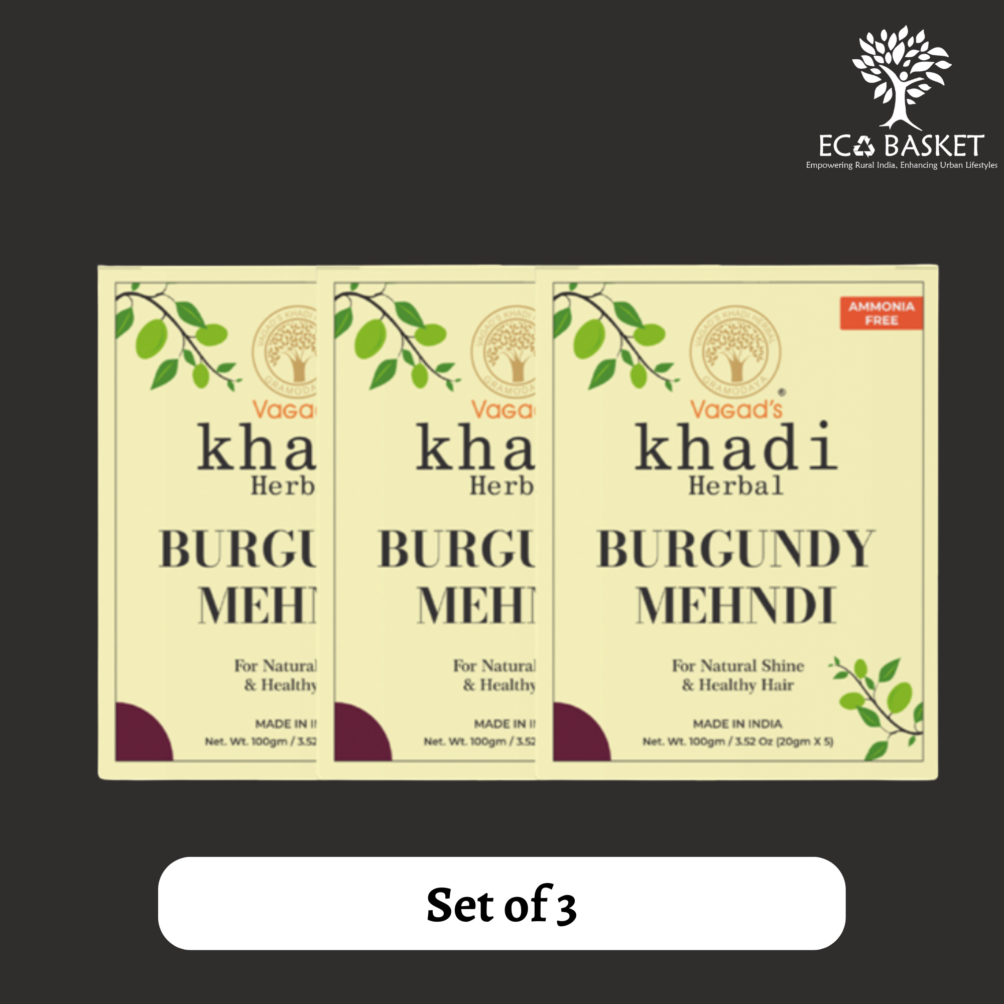 Vagad's Khadi Combo Burgundy Mehndi Ammonia Free Henna