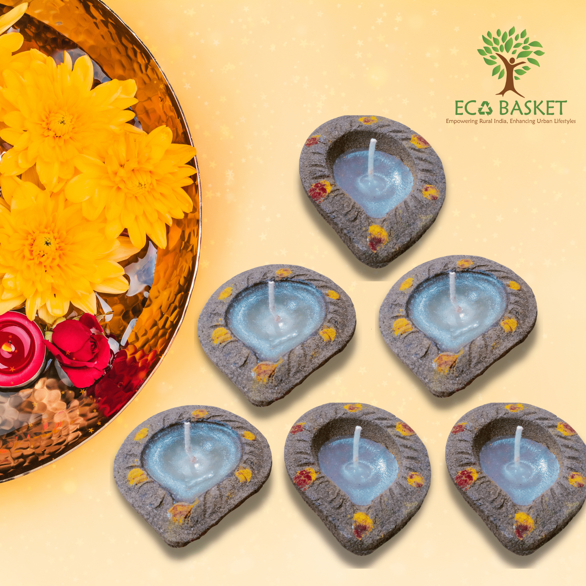 Eco Friendly Diya with Wax - 10 Pcs Pack - ECOBASKETINDIA