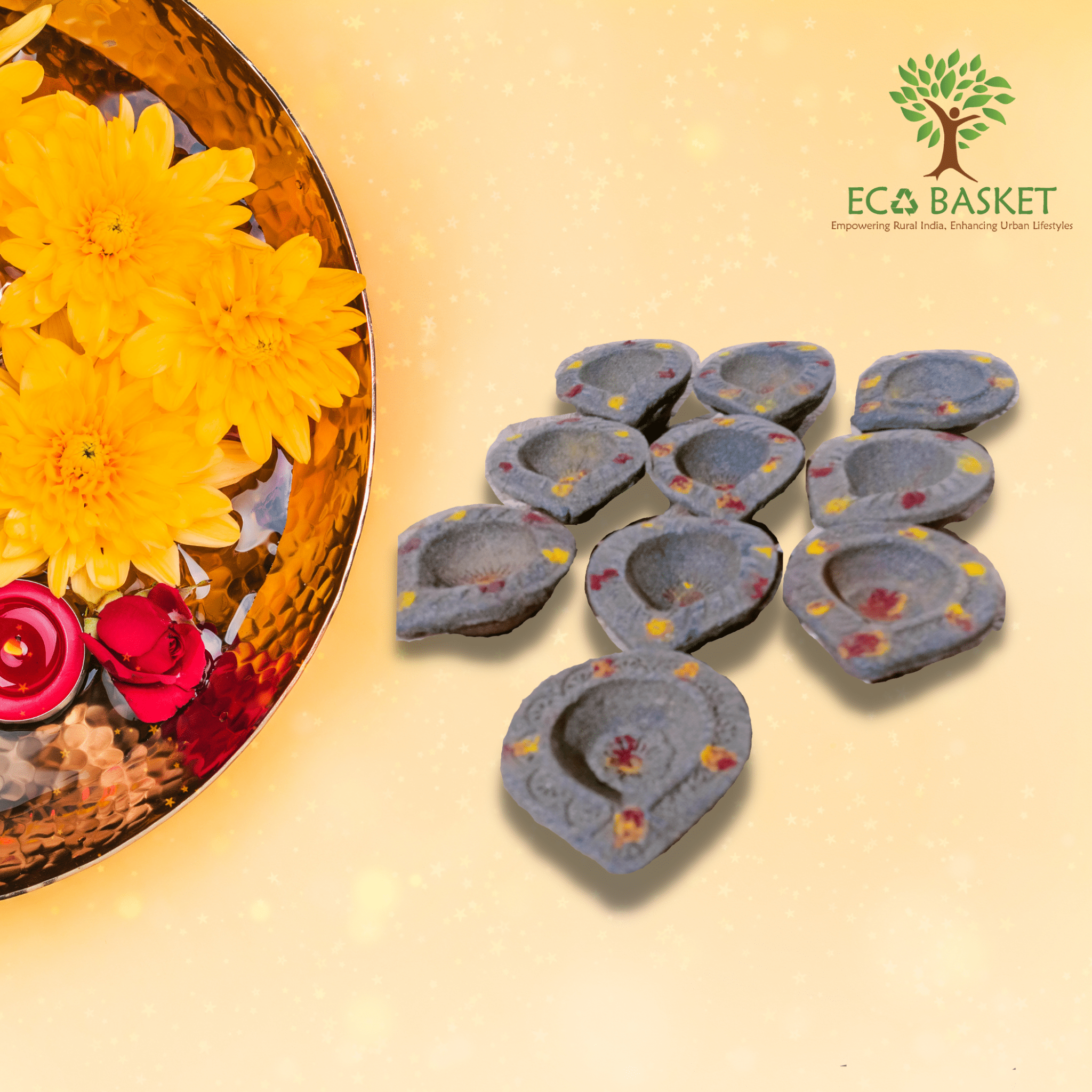 Eco Friendly Diya without Wax - 10 Pcs Pack - ECOBASKETINDIA