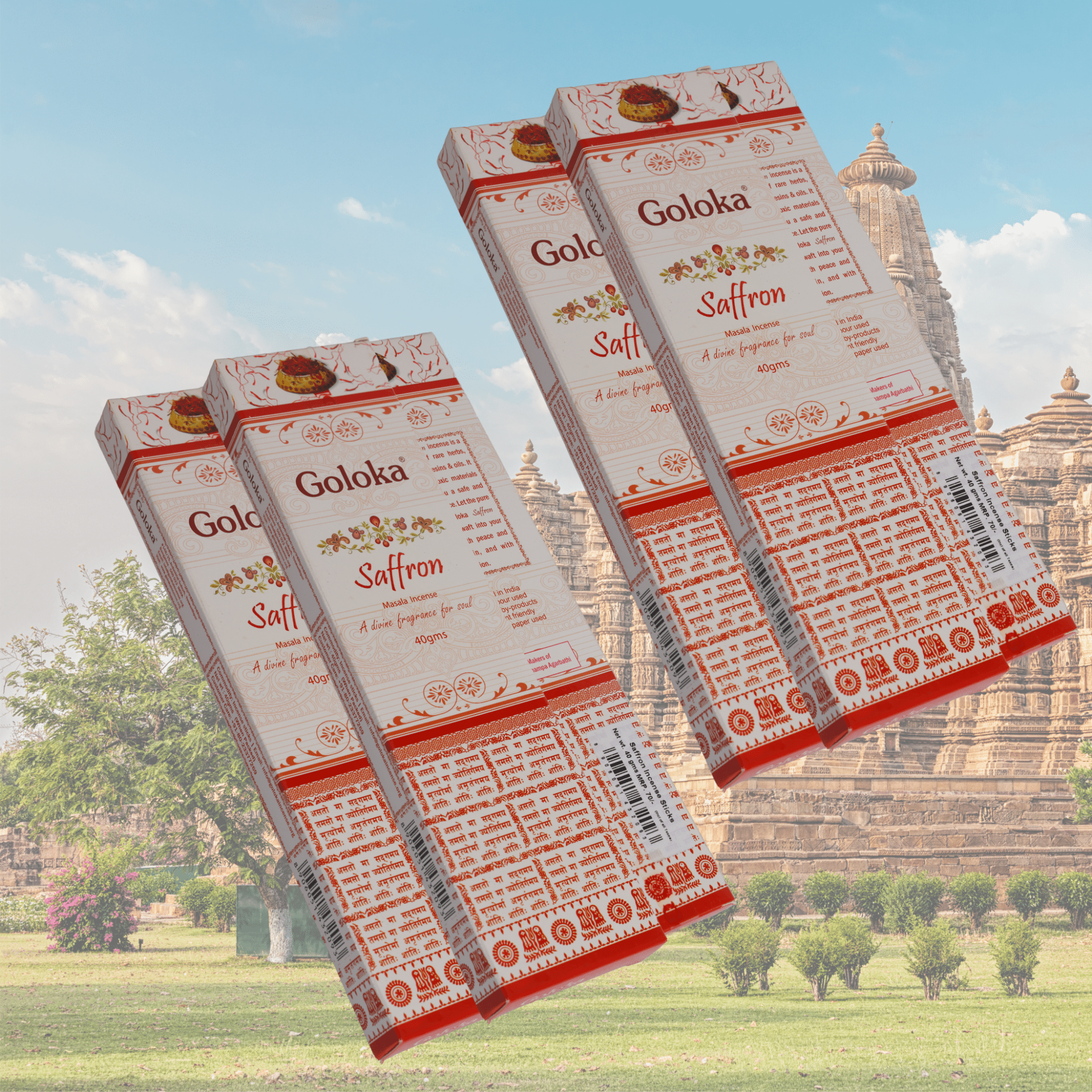 Goloka Saffron Incense Sticks - ECOBASKETINDIA