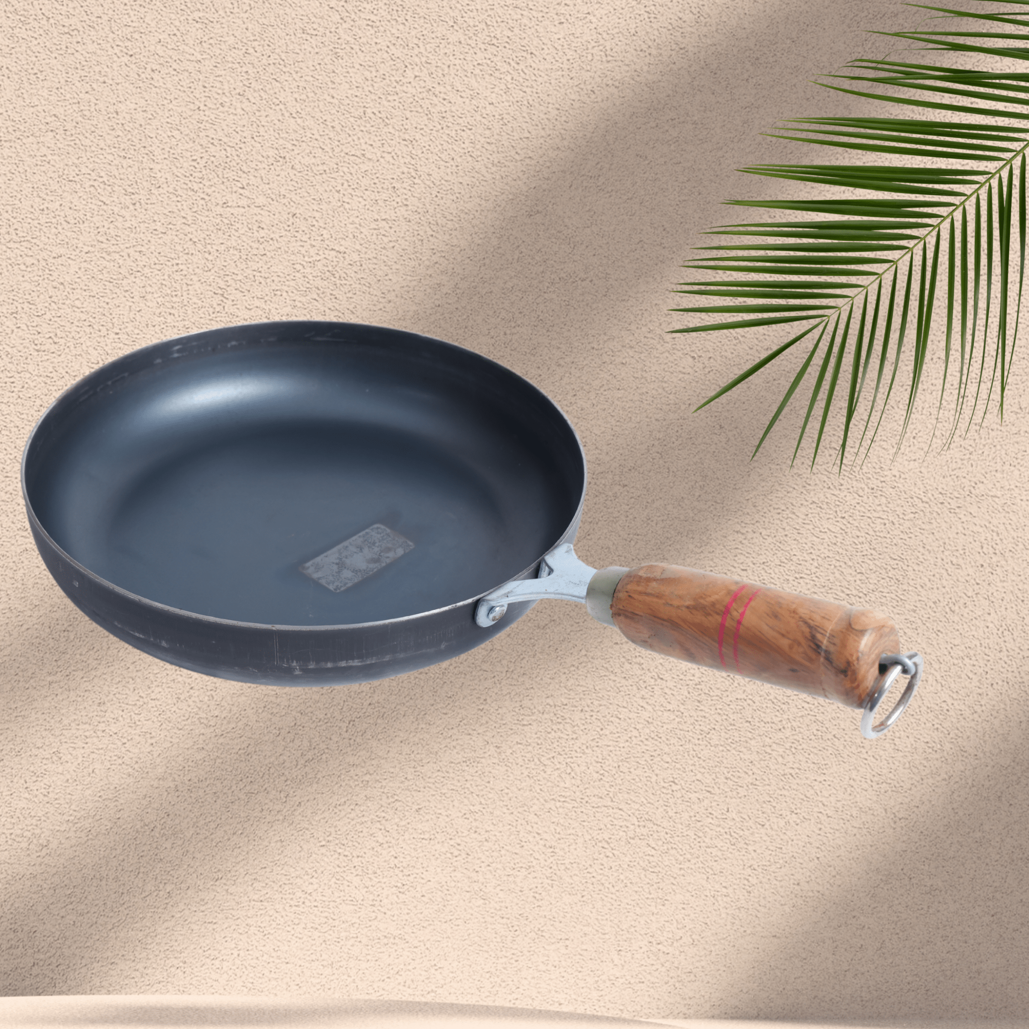 IRON 10 Inch Frying Pan with Wooden Handle - ECOBASKETINDIA