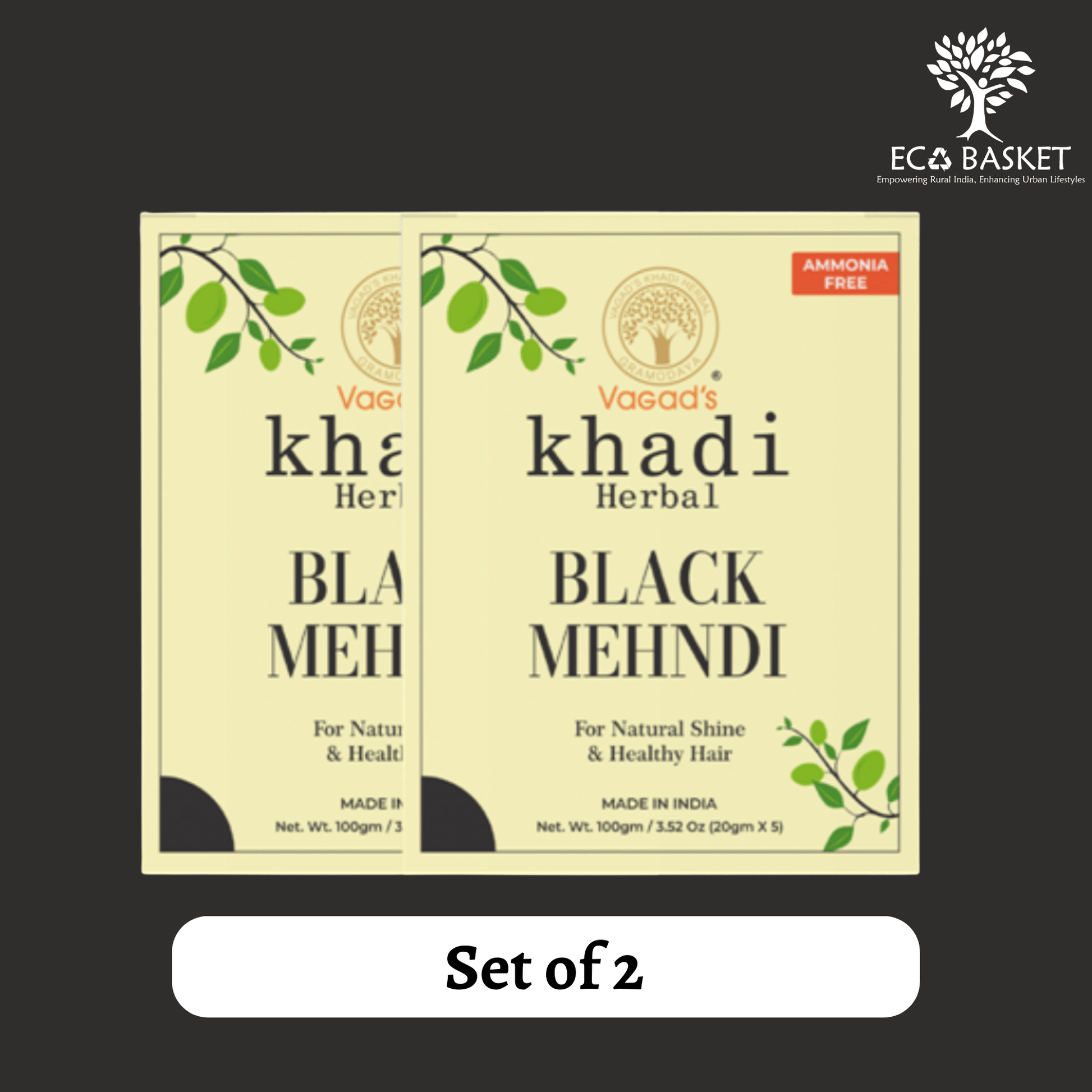Vagad's Khadi Herbal Gramodaya Pure Natural Black Mehndi For Hair - ECOBASKETINDIA