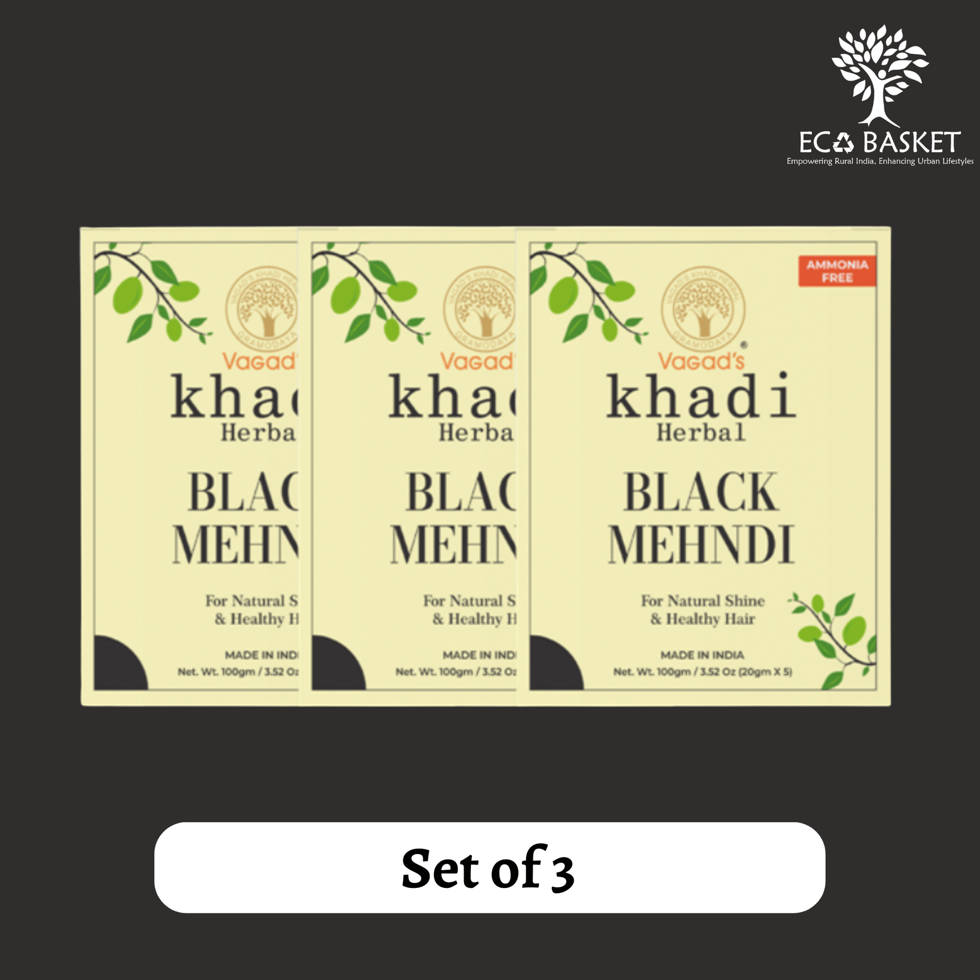 Vagad's Khadi Herbal Gramodaya Pure Natural Black Mehndi For Hair - ECOBASKETINDIA
