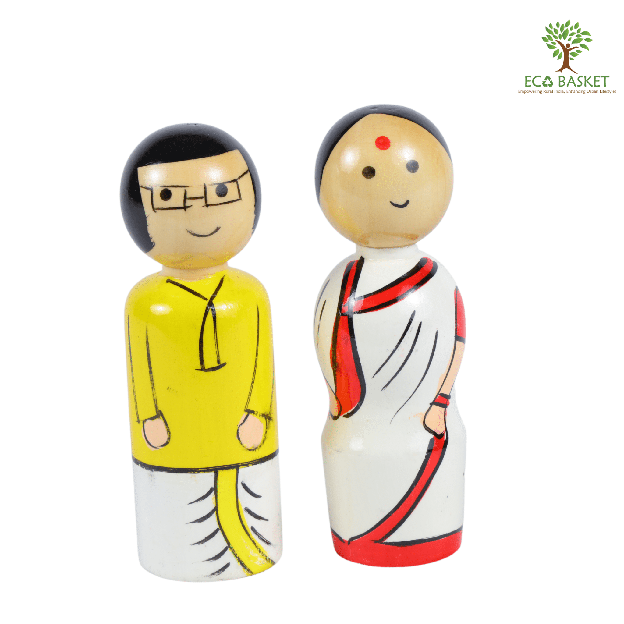 Wooden Bengali Couple Set - ECOBASKETINDIA